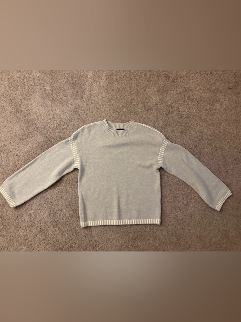 Women's Crewneck Sweater in Light Gray with Contrast Trim